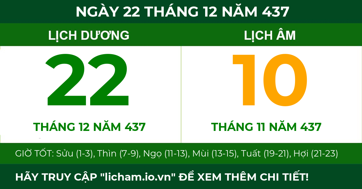 lịch âm ngày 22 tháng 12 năm 437