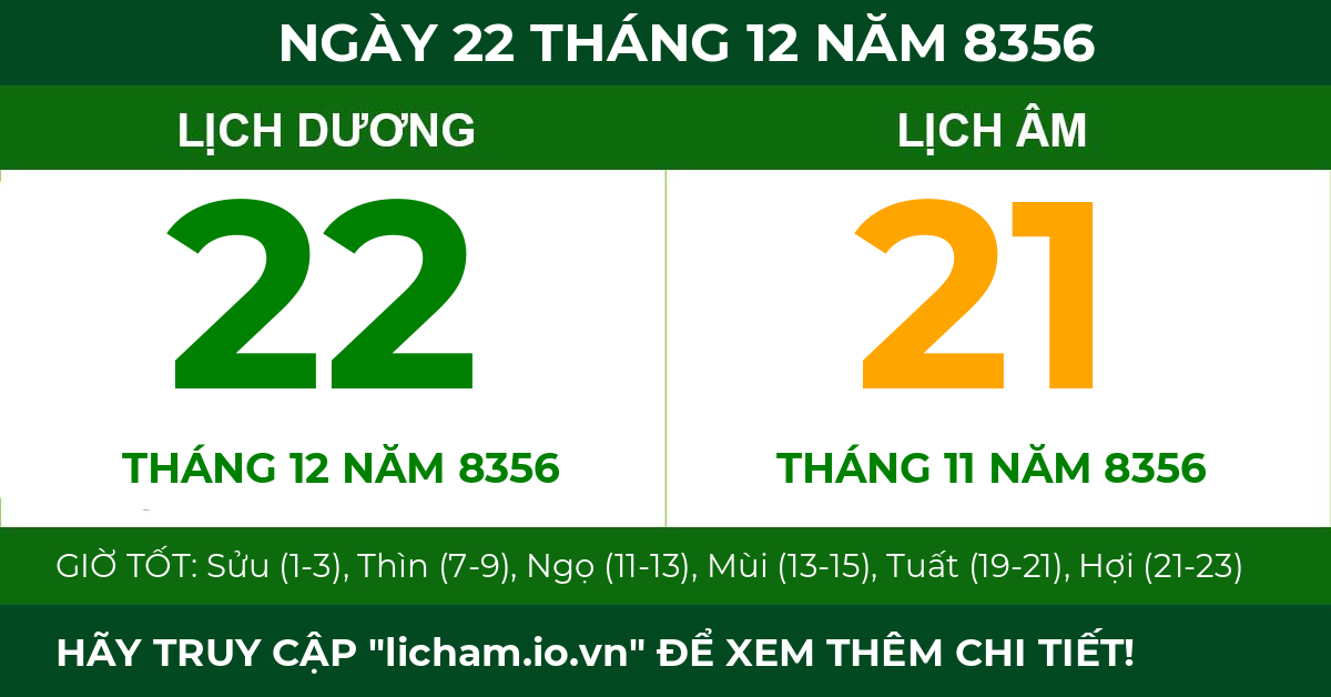 lịch âm ngày 22 tháng 12 năm 8356