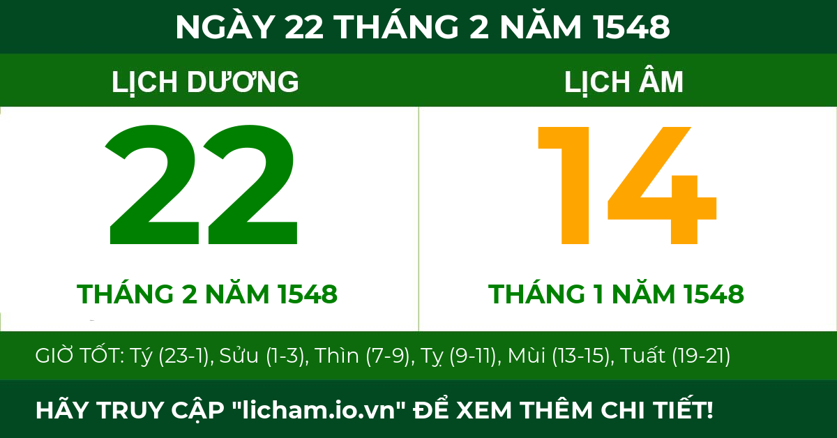 lịch âm ngày 22 tháng 2 năm 1548