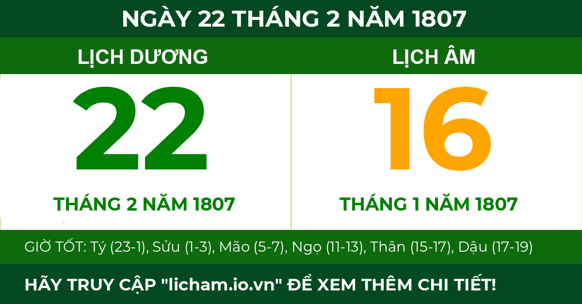 lịch âm ngày 22 tháng 2 năm 1807