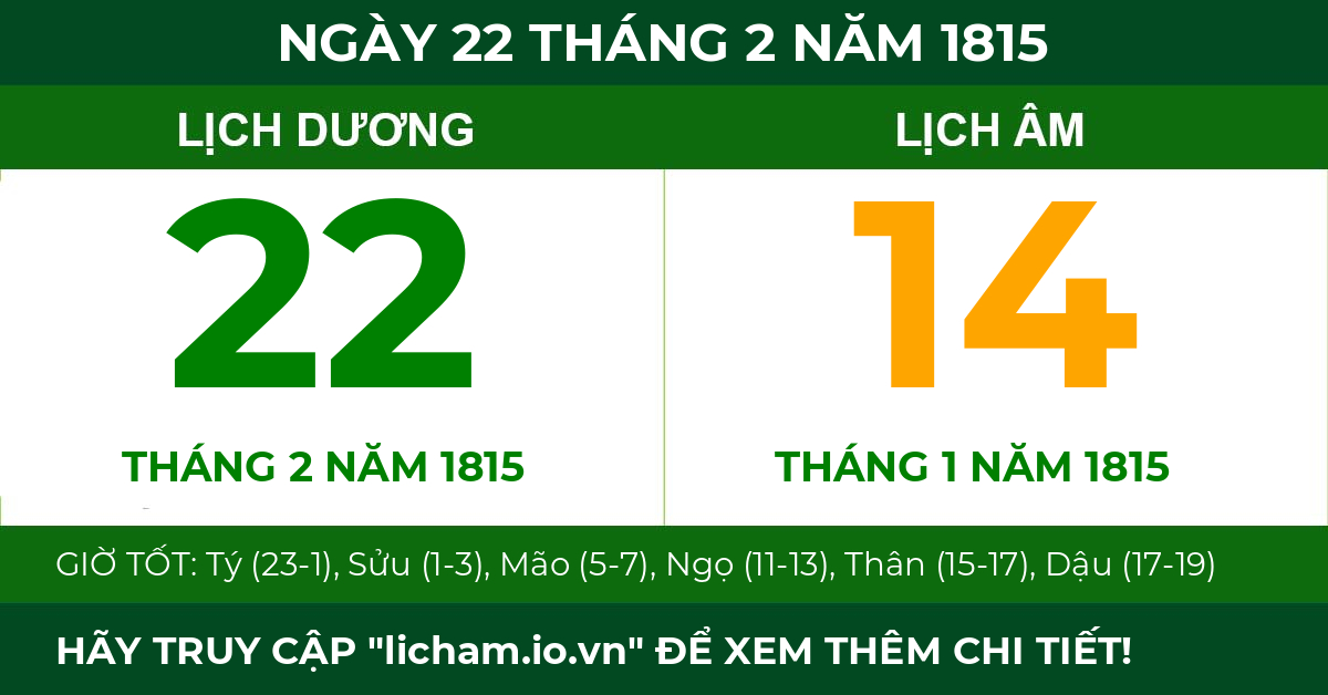 lịch âm ngày 22 tháng 2 năm 1815