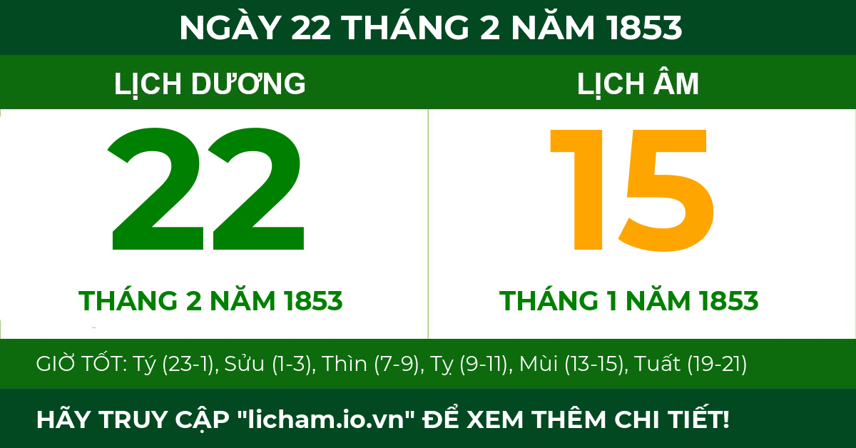 lịch âm ngày 22 tháng 2 năm 1853