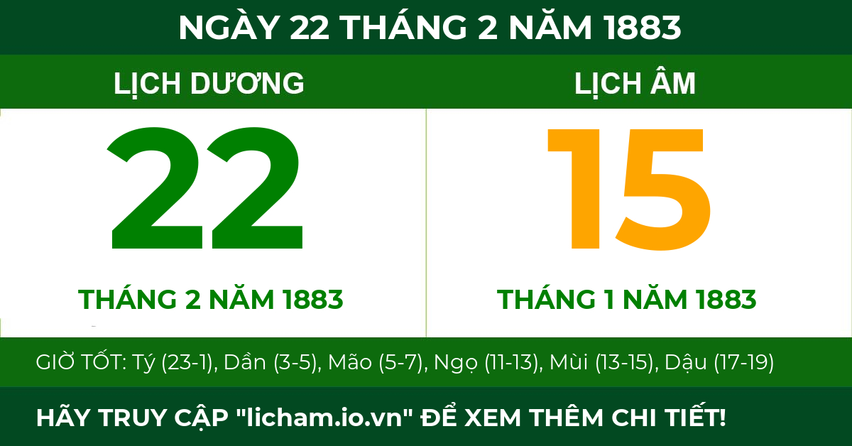 lịch âm ngày 22 tháng 2 năm 1883