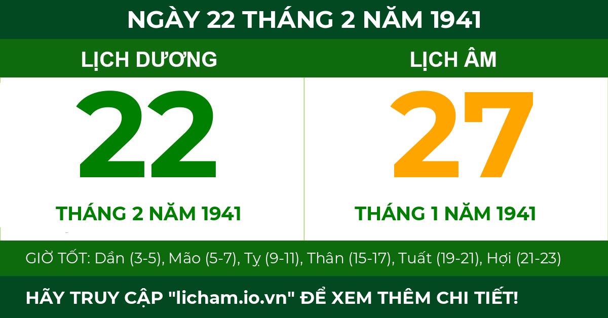 lịch âm ngày 22 tháng 2 năm 1941