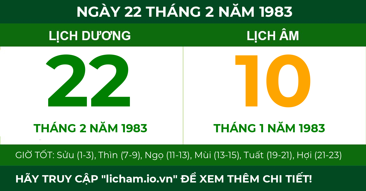 lịch âm ngày 22 tháng 2 năm 1983