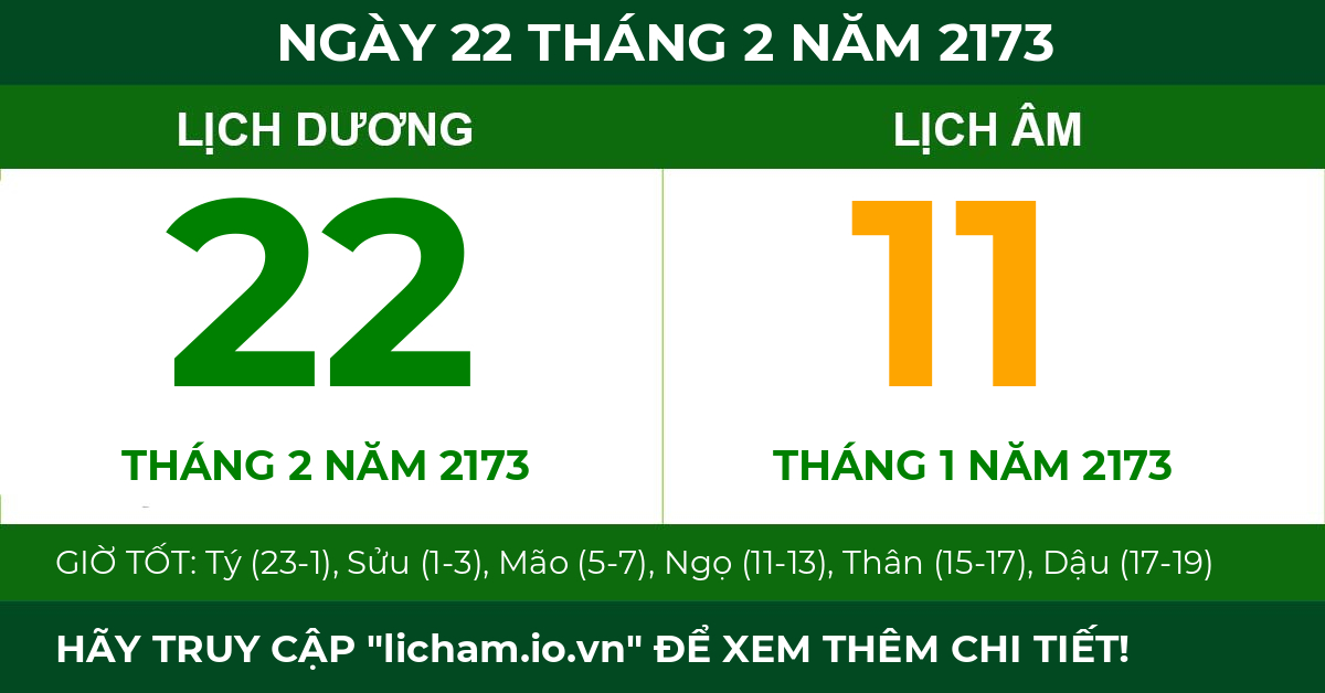 lịch âm ngày 22 tháng 2 năm 2173