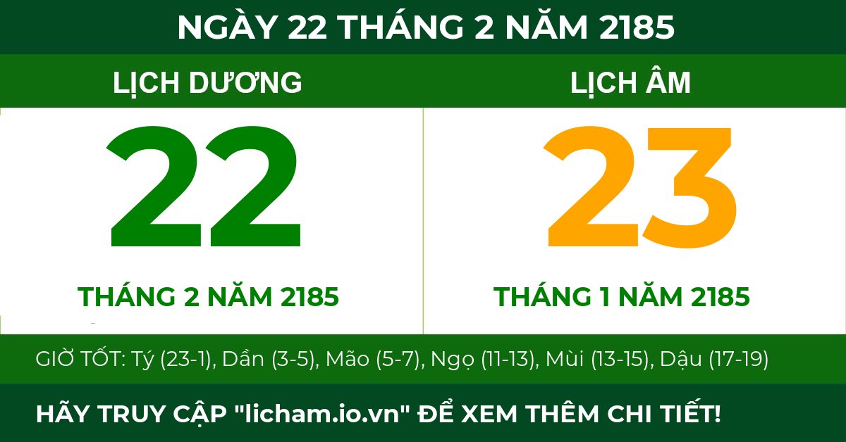 lịch âm ngày 22 tháng 2 năm 2185