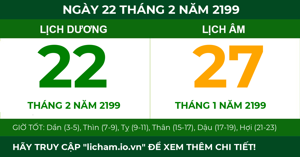 lịch âm ngày 22 tháng 2 năm 2199