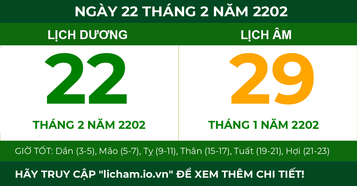 lịch âm ngày 22 tháng 2 năm 2202