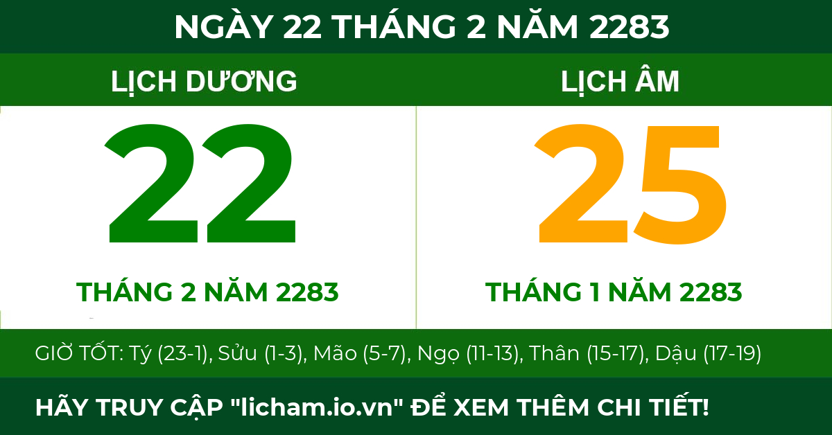 lịch âm ngày 22 tháng 2 năm 2283