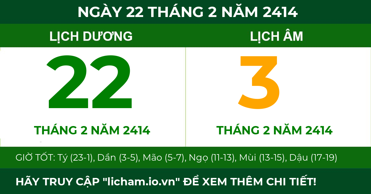 lịch âm ngày 22 tháng 2 năm 2414