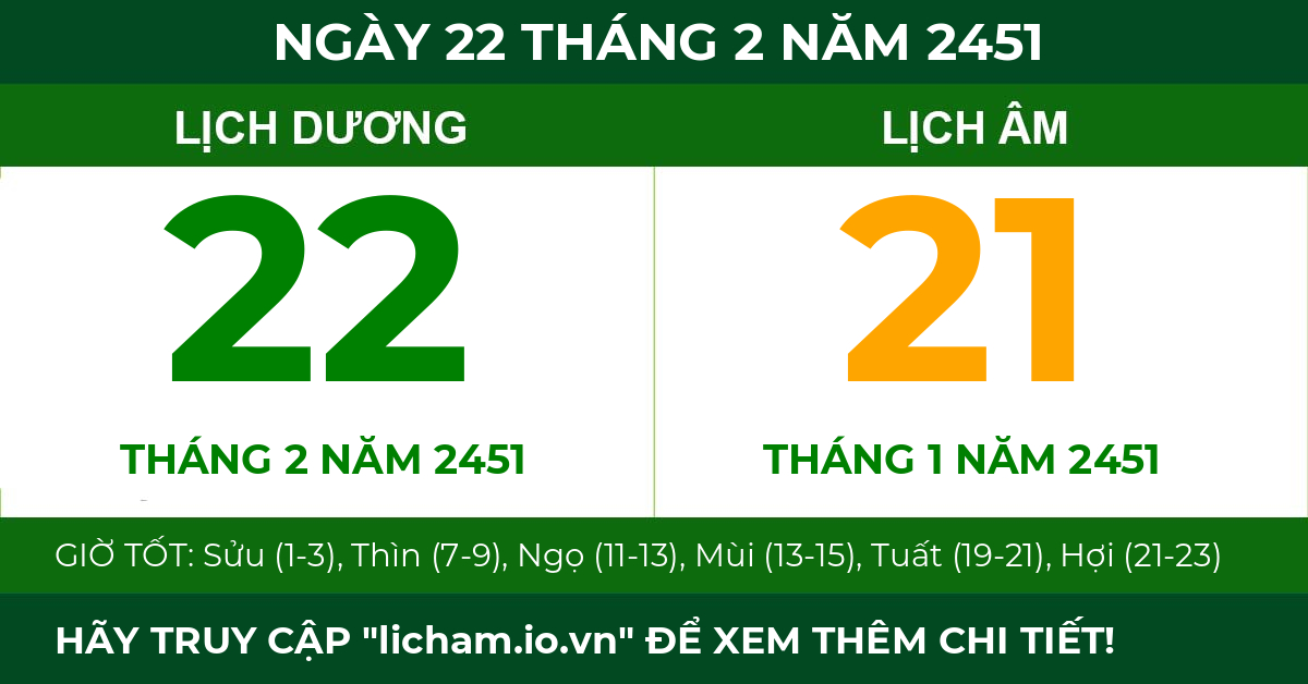 lịch âm ngày 22 tháng 2 năm 2451