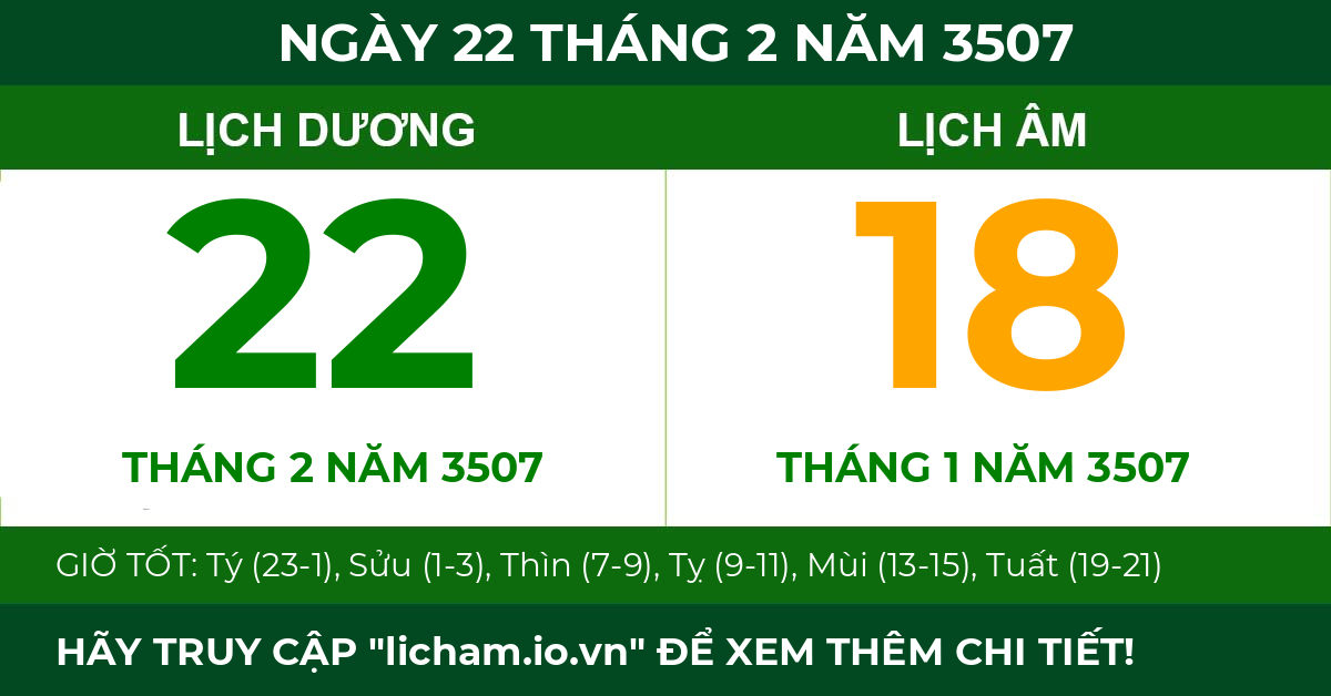 lịch âm ngày 22 tháng 2 năm 3507