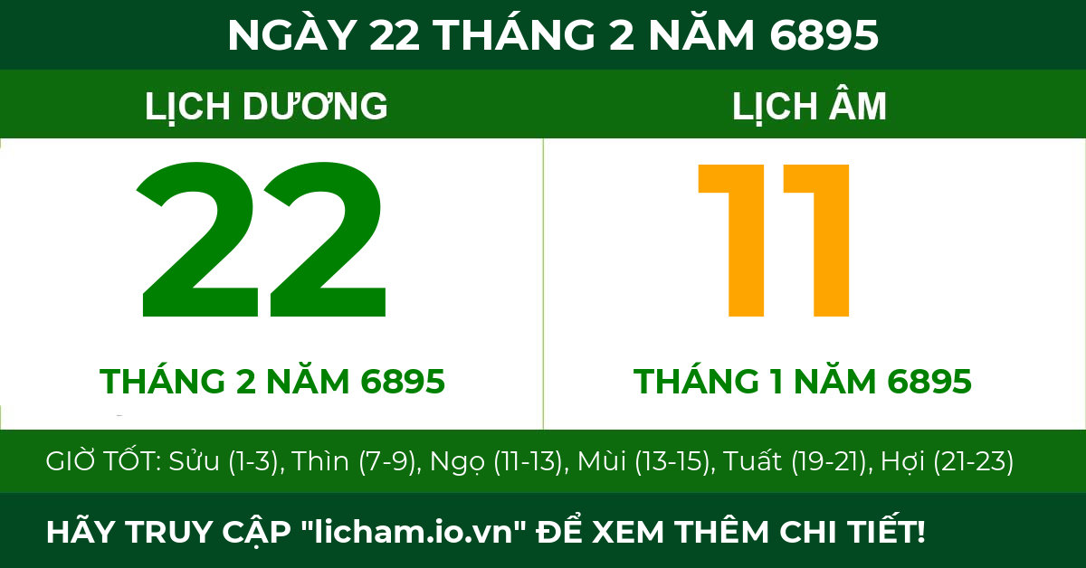 lịch âm ngày 22 tháng 2 năm 6895