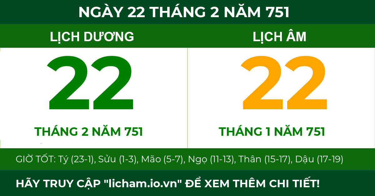 lịch âm ngày 22 tháng 2 năm 751