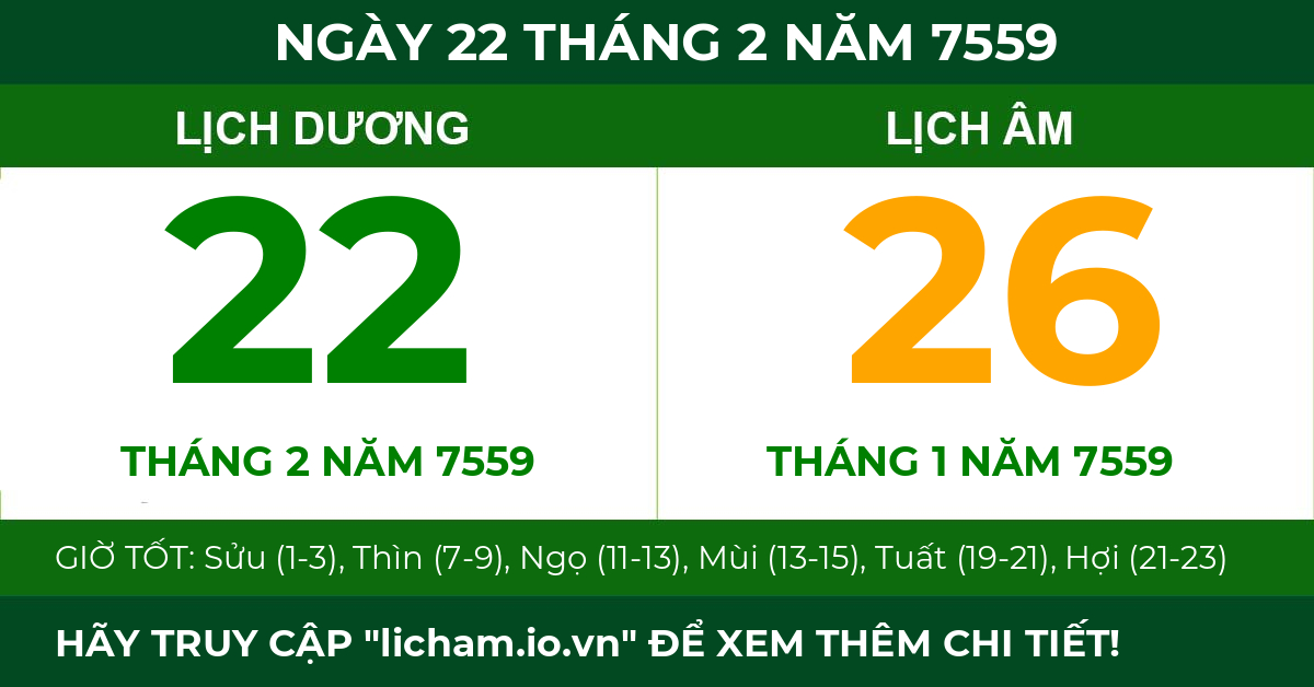 lịch âm ngày 22 tháng 2 năm 7559