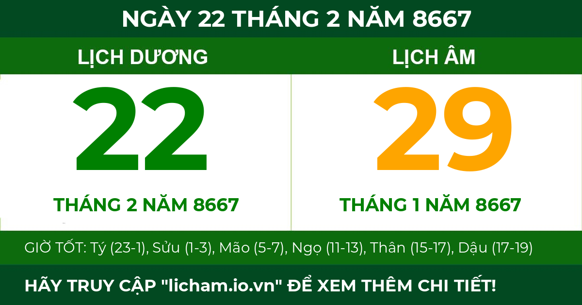 lịch âm ngày 22 tháng 2 năm 8667