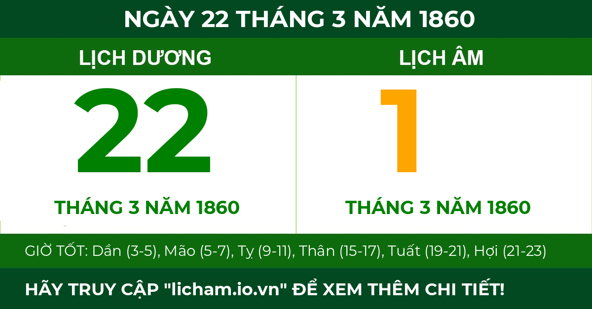 lịch âm ngày 22 tháng 3 năm 1860