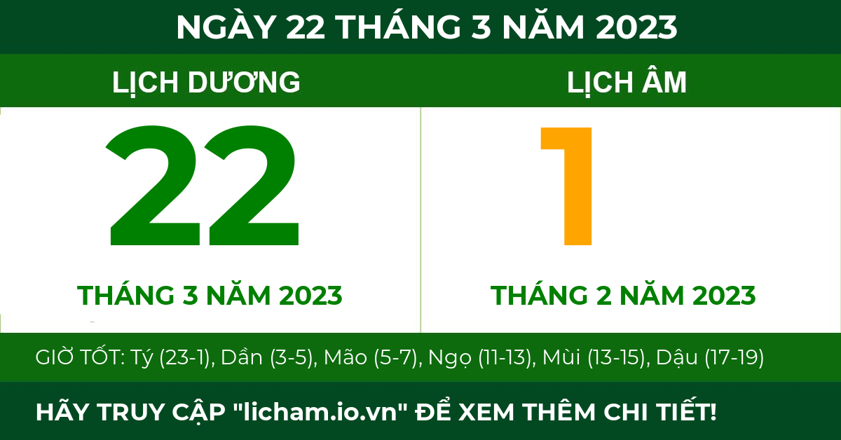 lịch âm ngày 22 tháng 3 năm 2023