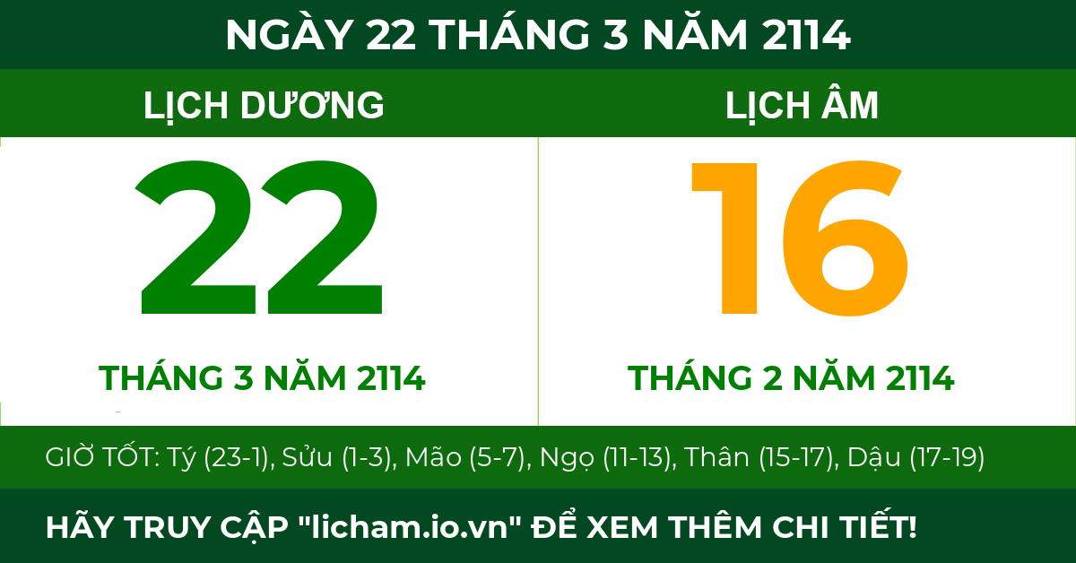lịch âm ngày 22 tháng 3 năm 2114