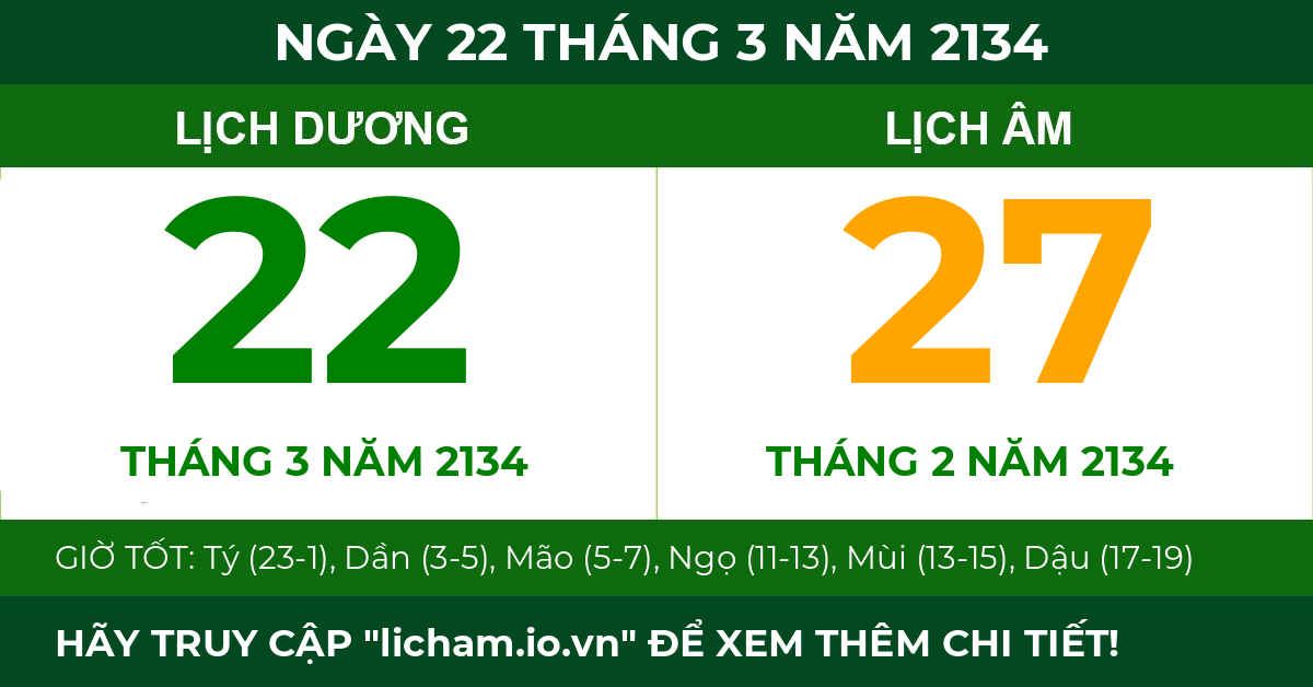 lịch âm ngày 22 tháng 3 năm 2134