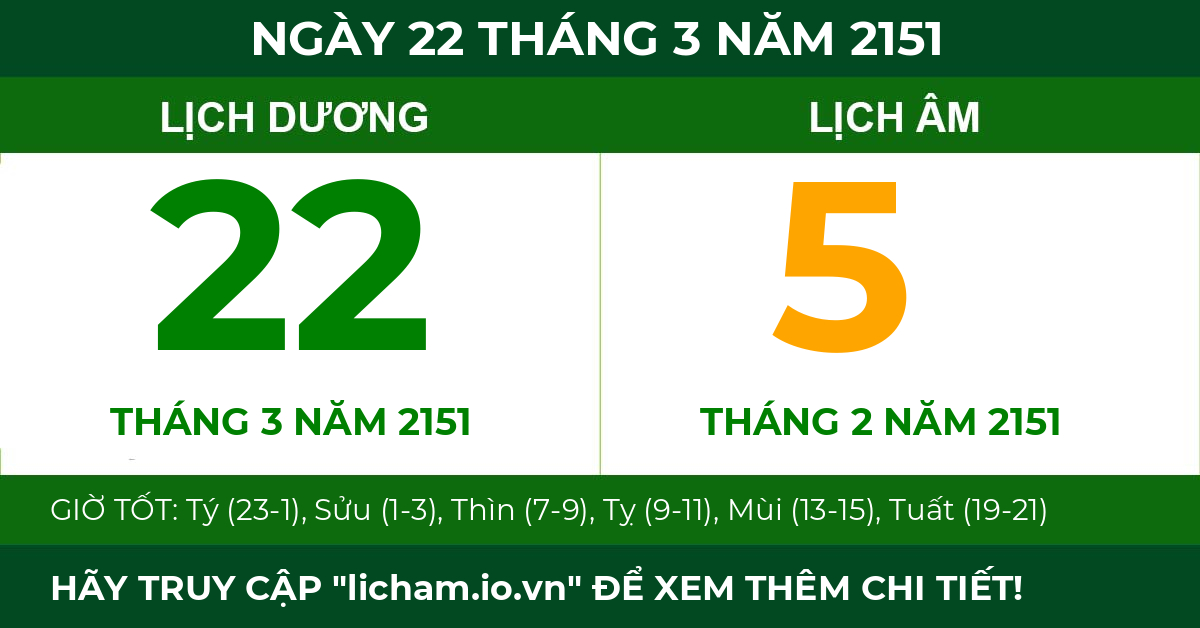 lịch âm ngày 22 tháng 3 năm 2151