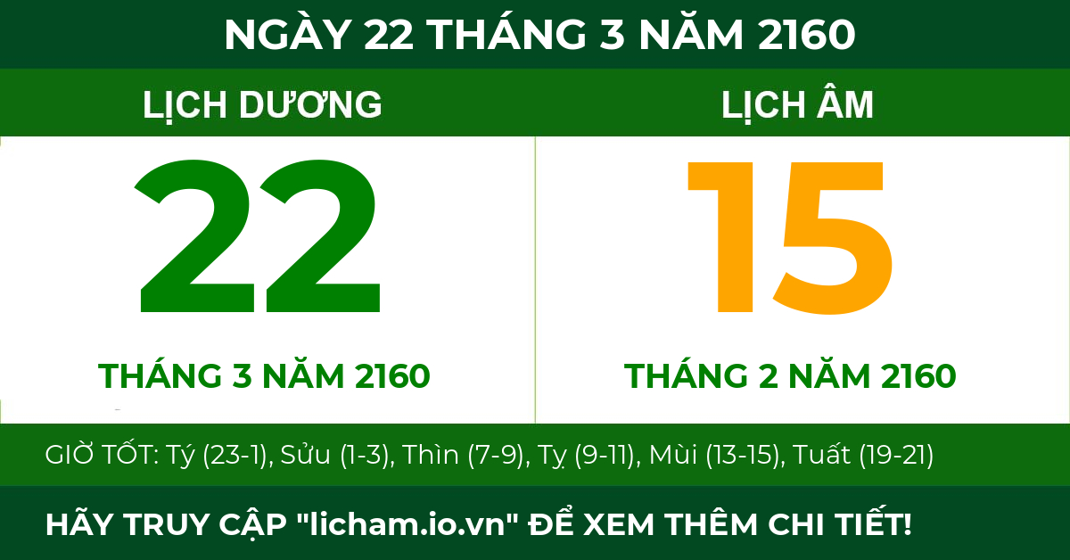 lịch âm ngày 22 tháng 3 năm 2160