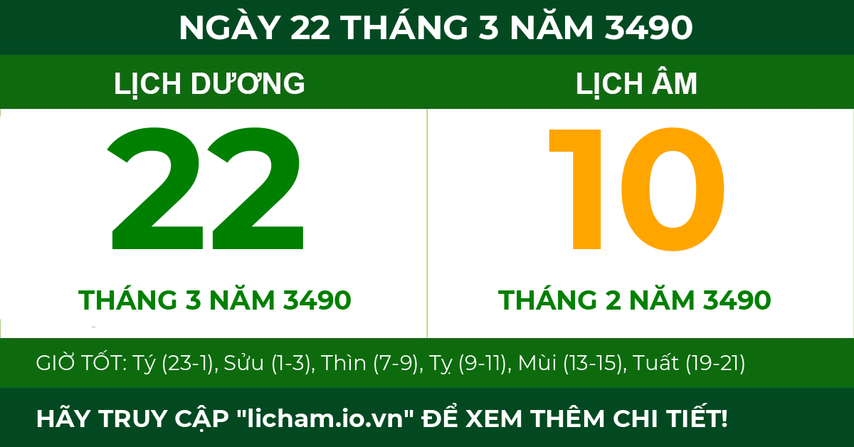 lịch âm ngày 22 tháng 3 năm 3490