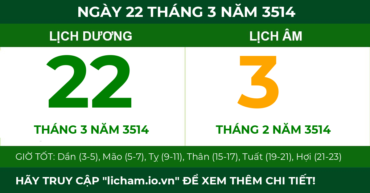 lịch âm ngày 22 tháng 3 năm 3514