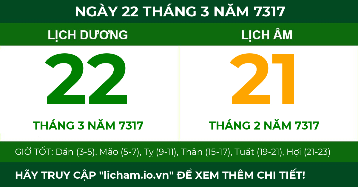 lịch âm ngày 22 tháng 3 năm 7317