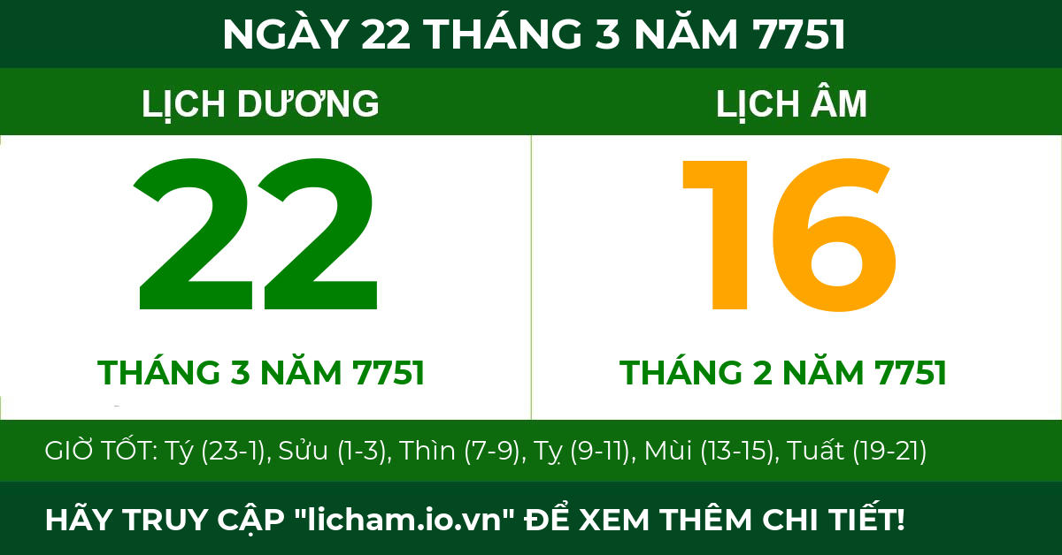 lịch âm ngày 22 tháng 3 năm 7751