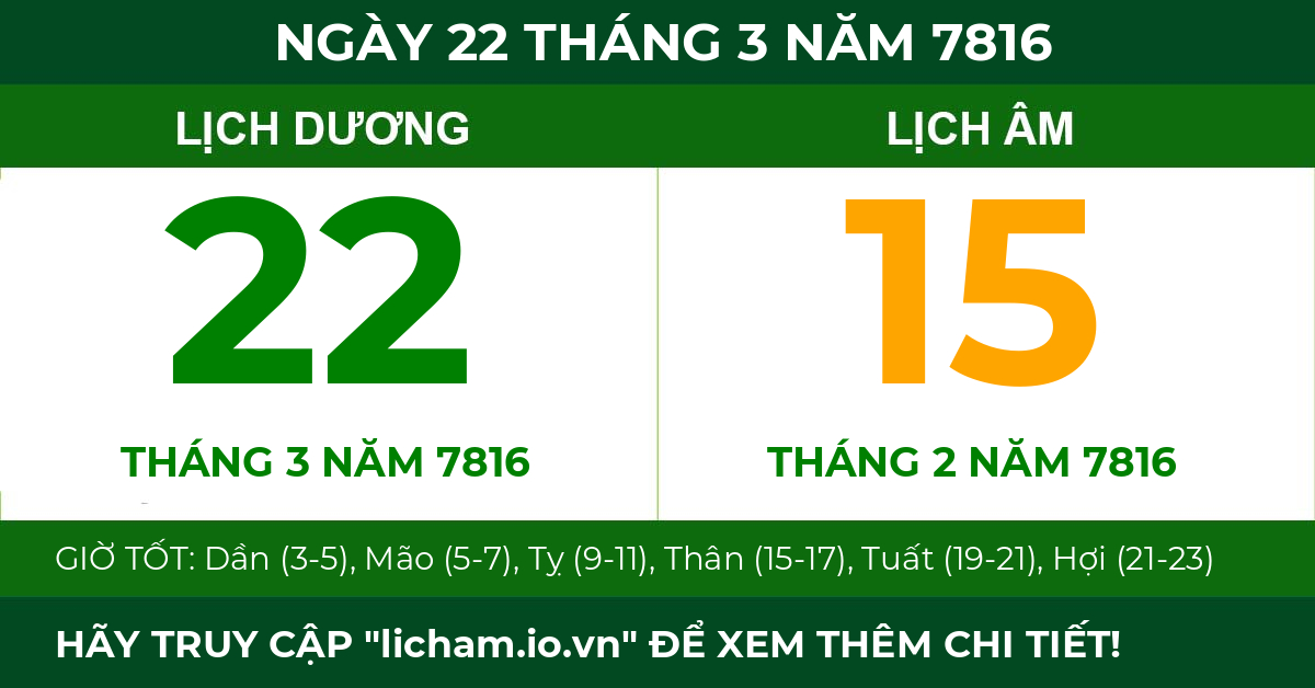 lịch âm ngày 22 tháng 3 năm 7816