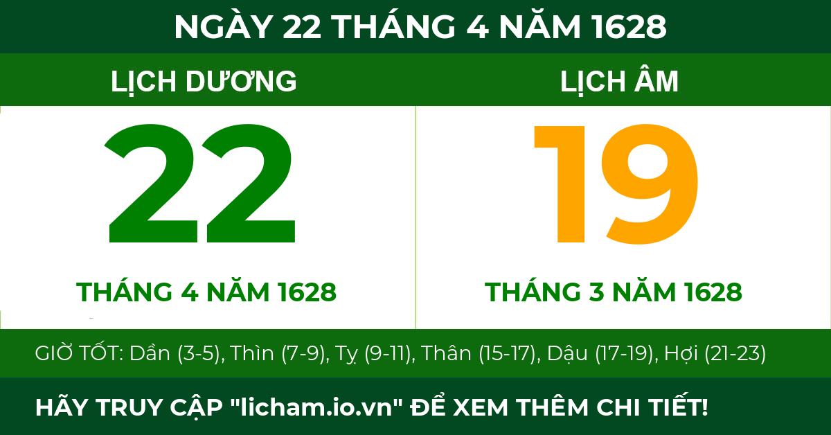 lịch âm ngày 22 tháng 4 năm 1628