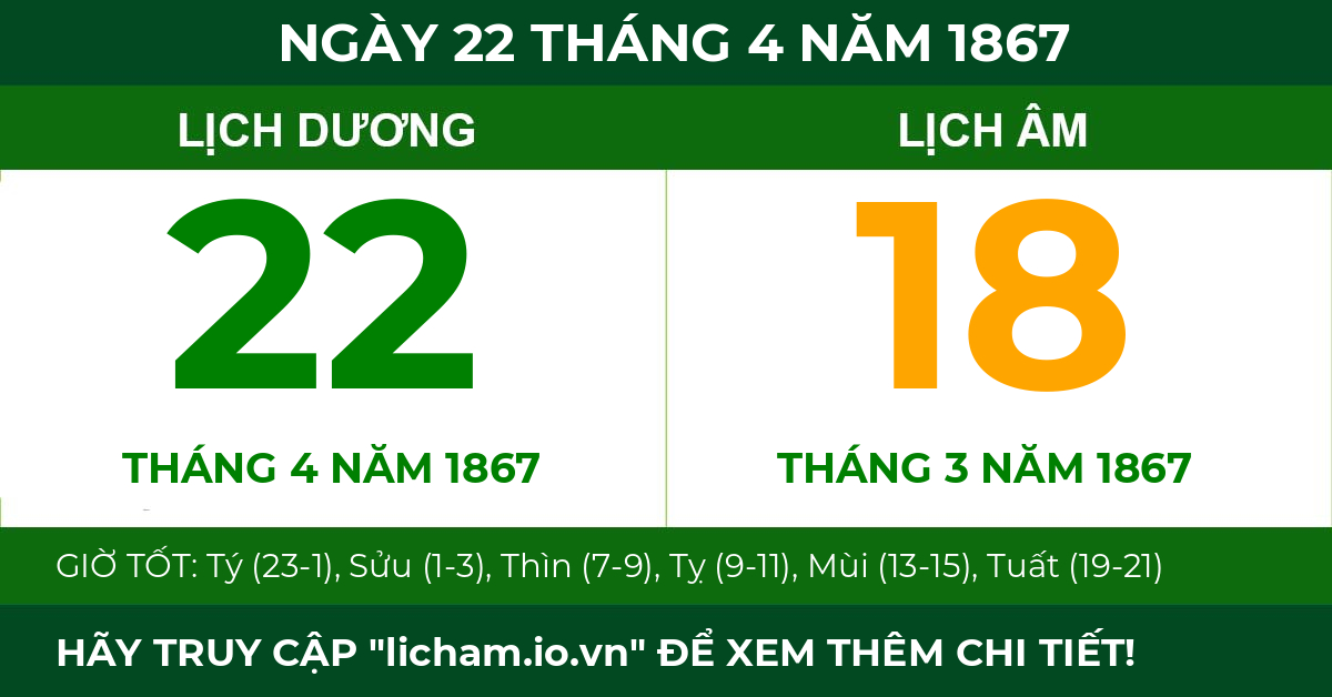 lịch âm ngày 22 tháng 4 năm 1867