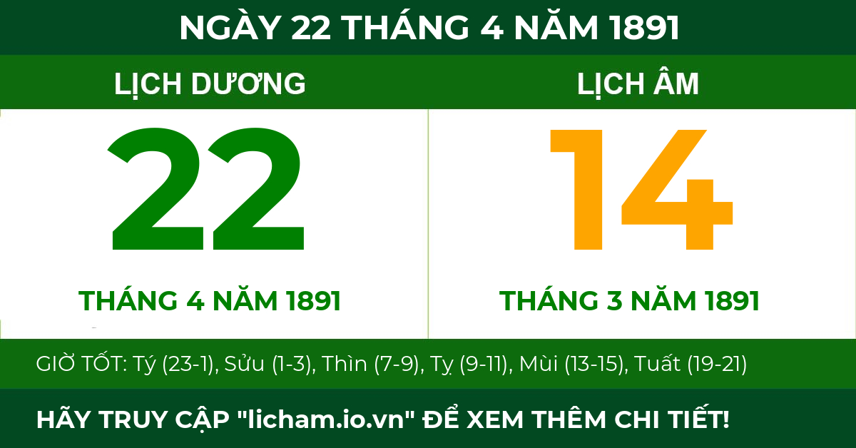 lịch âm ngày 22 tháng 4 năm 1891