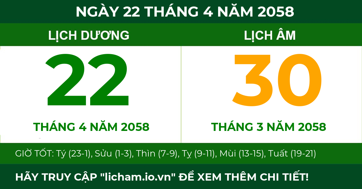 lịch âm ngày 22 tháng 4 năm 2058