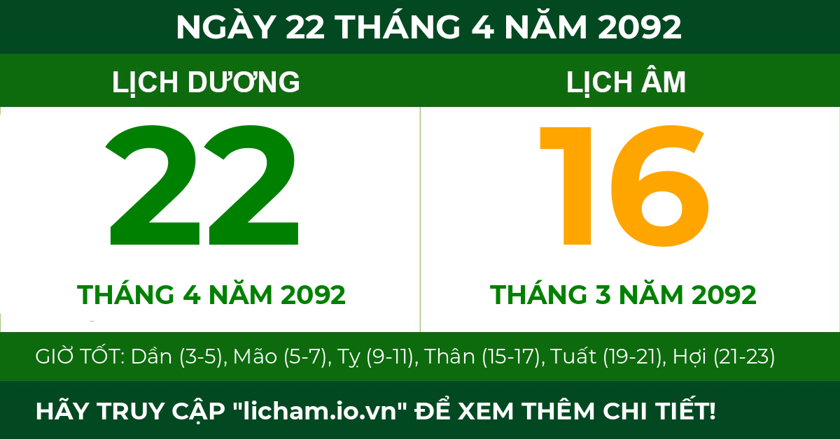 lịch âm ngày 22 tháng 4 năm 2092