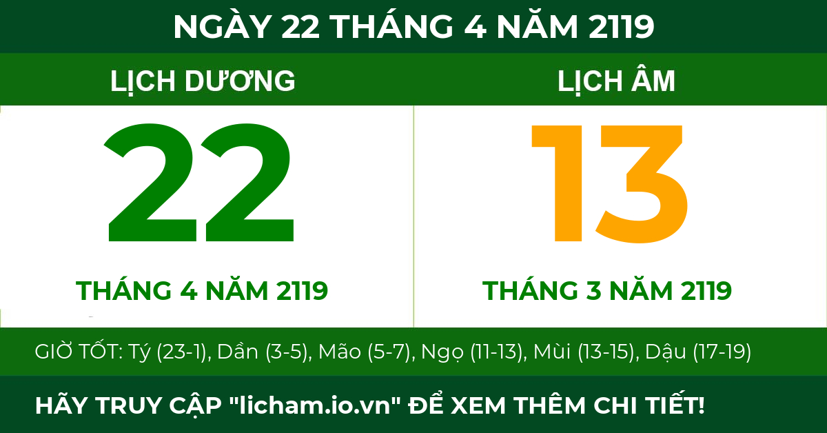 lịch âm ngày 22 tháng 4 năm 2119