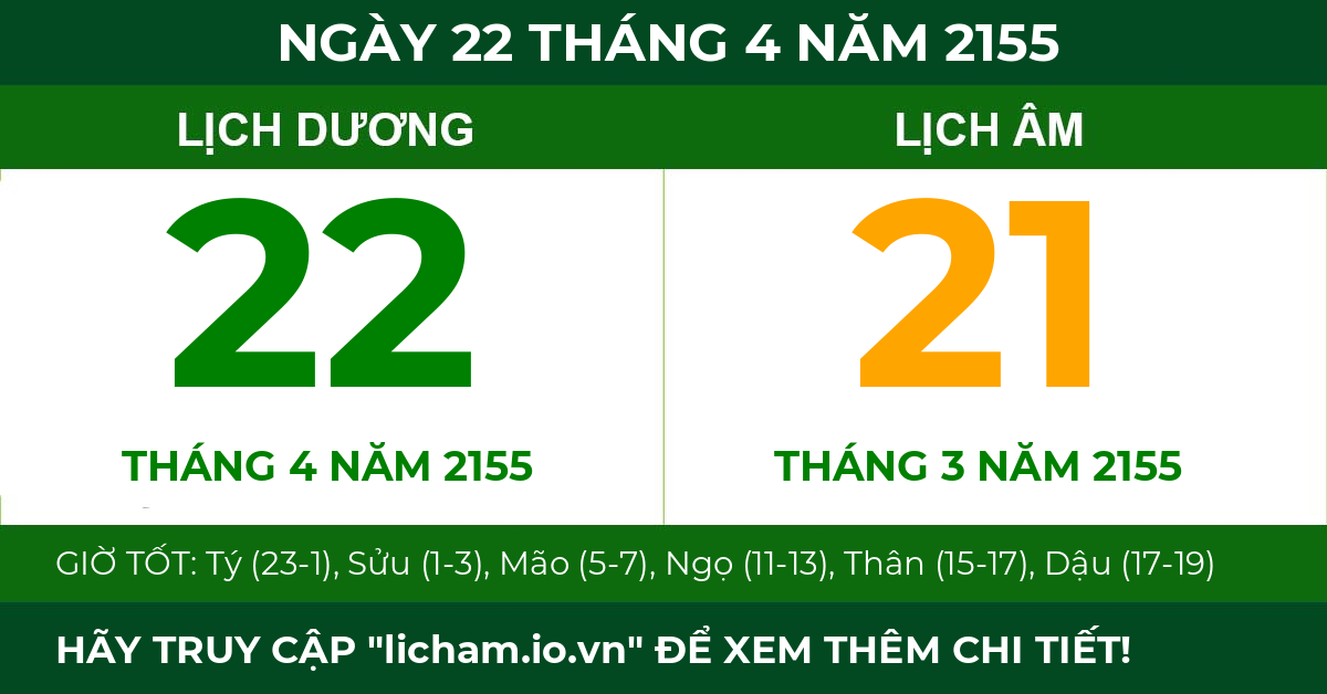 lịch âm ngày 22 tháng 4 năm 2155