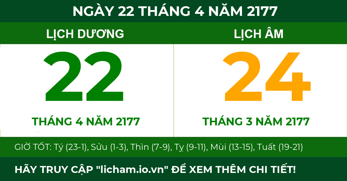 lịch âm ngày 22 tháng 4 năm 2177
