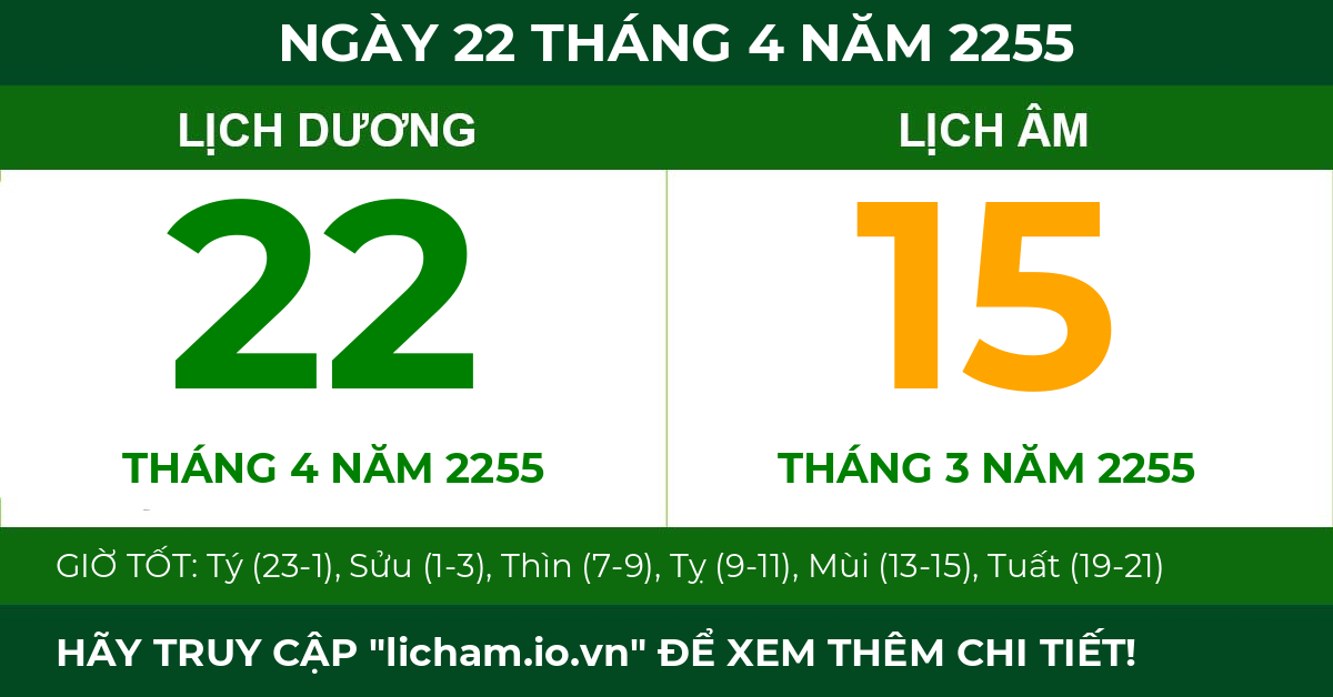 lịch âm ngày 22 tháng 4 năm 2255