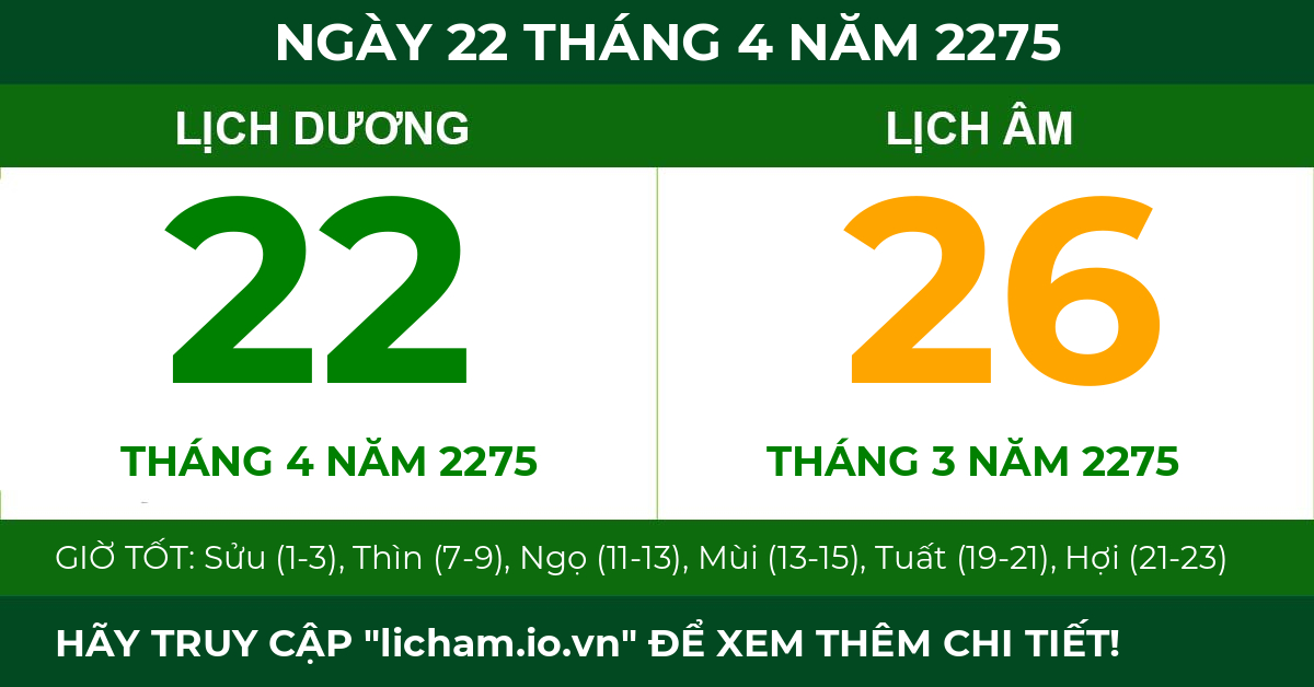 lịch âm ngày 22 tháng 4 năm 2275