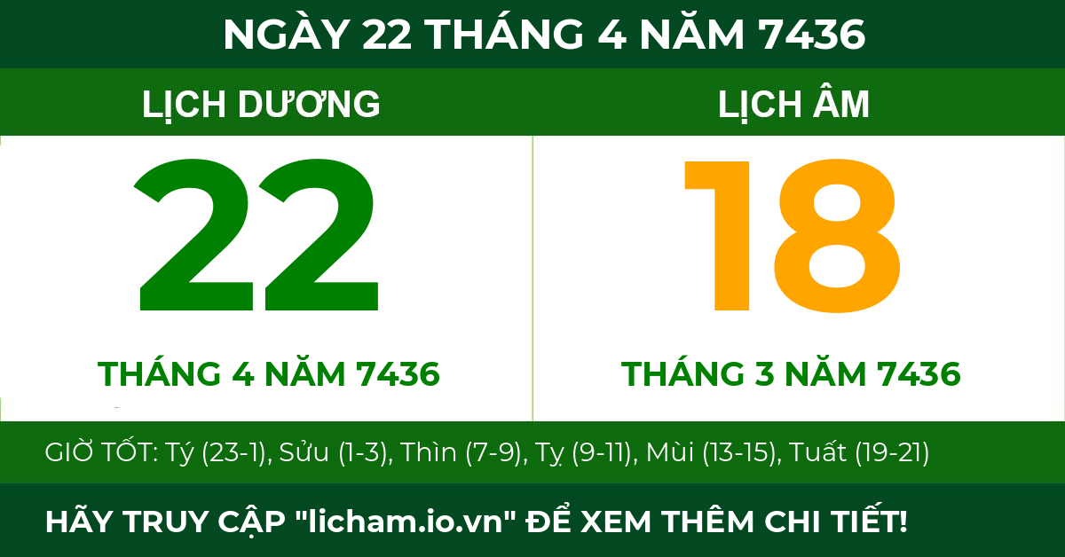 lịch âm ngày 22 tháng 4 năm 7436