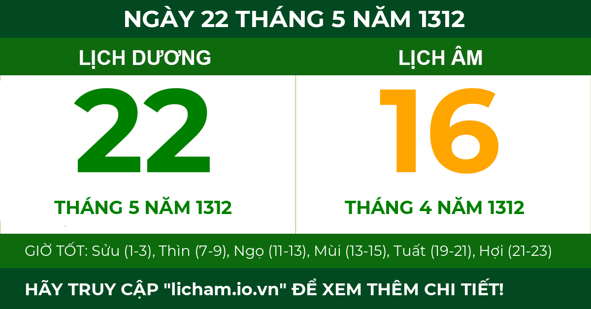 lịch âm ngày 22 tháng 5 năm 1312