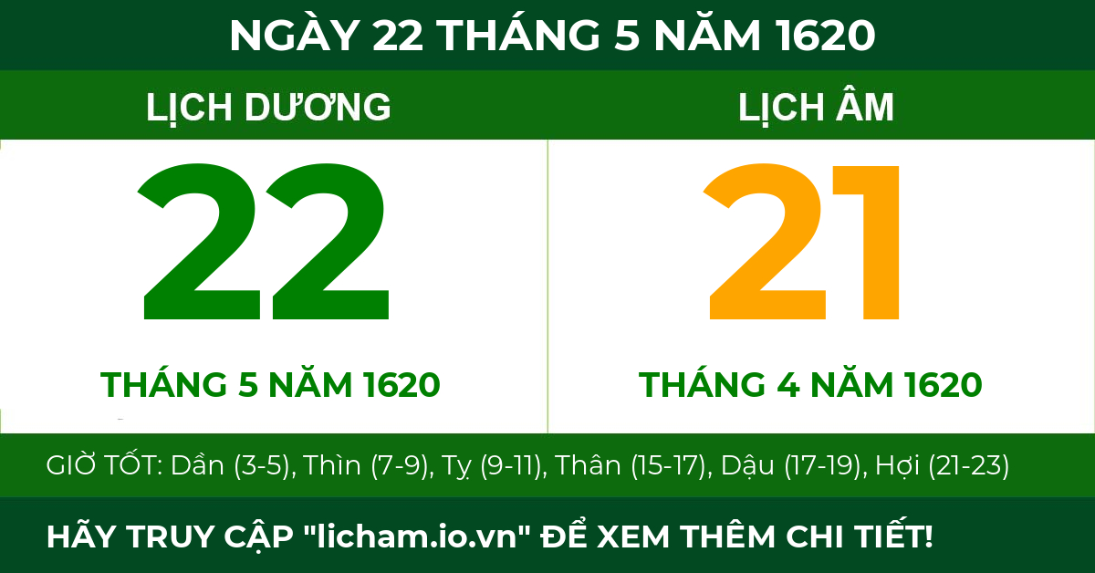 lịch âm ngày 22 tháng 5 năm 1620