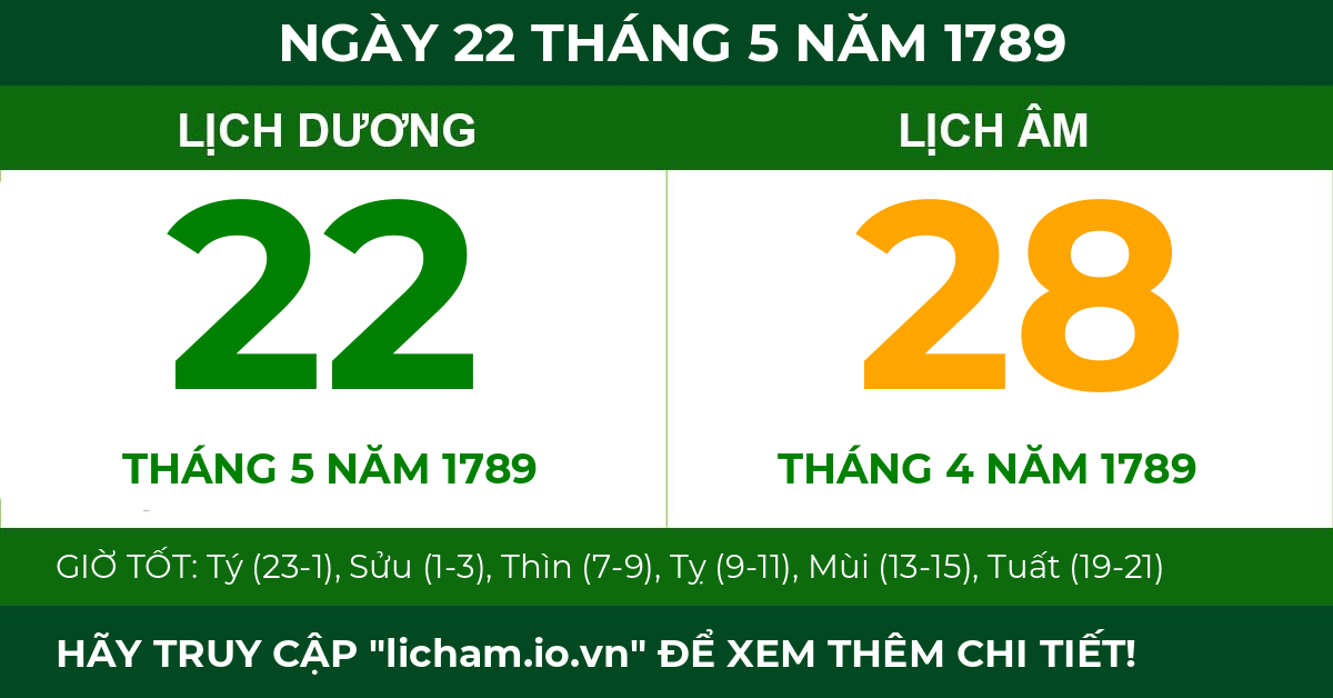 lịch âm ngày 22 tháng 5 năm 1789