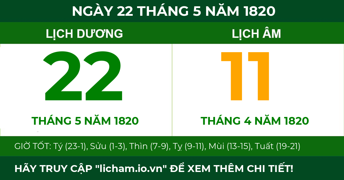 lịch âm ngày 22 tháng 5 năm 1820