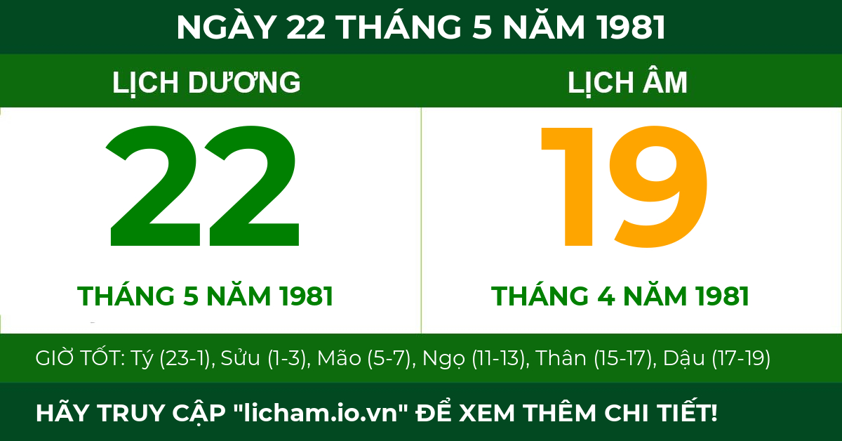 lịch âm ngày 22 tháng 5 năm 1981