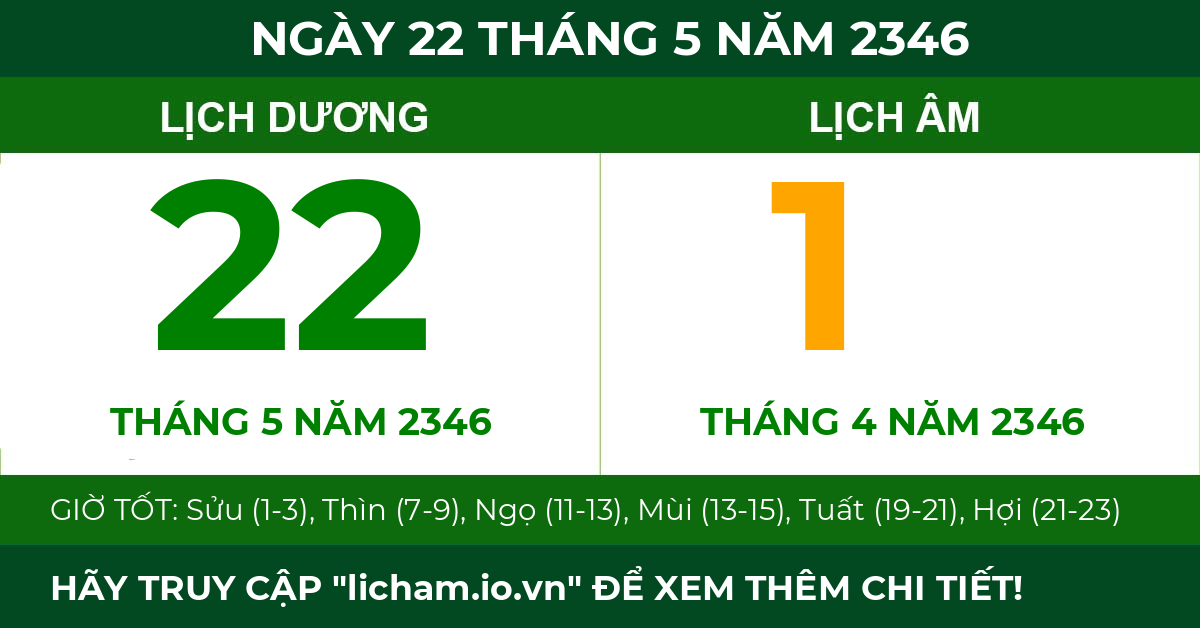 lịch âm ngày 22 tháng 5 năm 2346