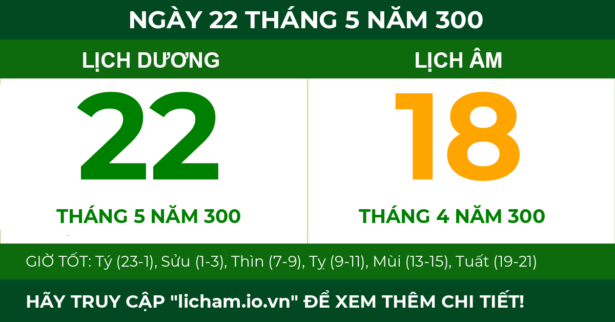 lịch âm ngày 22 tháng 5 năm 300
